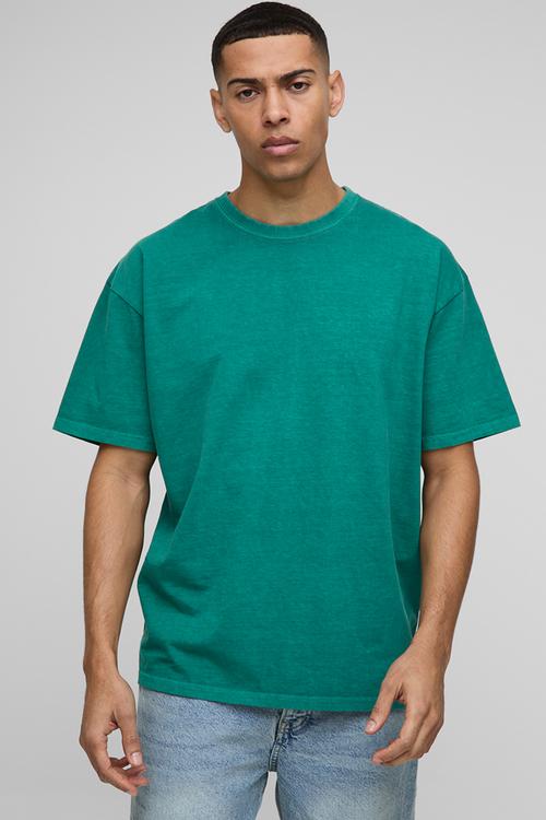 Oversized Paradise Floral Print Washed T-shirt - Forest