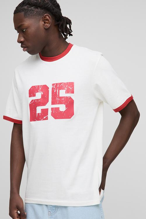 Regular Fit Varsity Print Ringer T-Shirt - Ecru