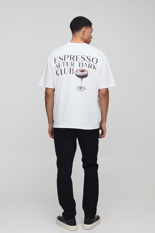 Regular Fit Oversized Espresso Martini Graphic T-Shirt - white