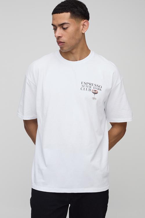 Regular Fit Oversized Espresso Martini Graphic T-Shirt - white