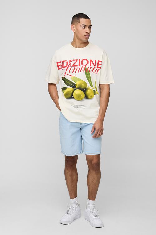 Oversized Olive Print T-Shirt - Ecru