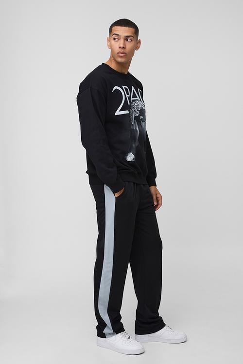 Elasticated Waist Relaxed Fit Side Panel Track Pants - black