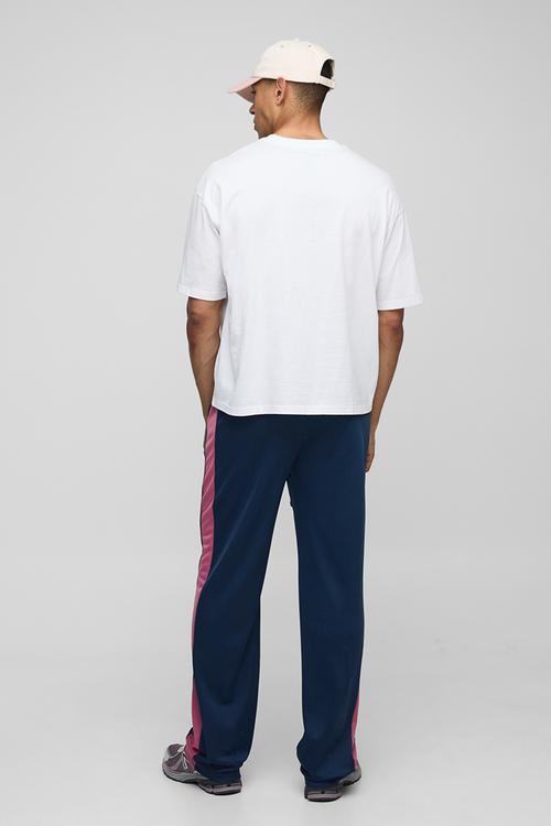 Elasticated Waist Relaxed Fit Side Panel Track Pants - navy