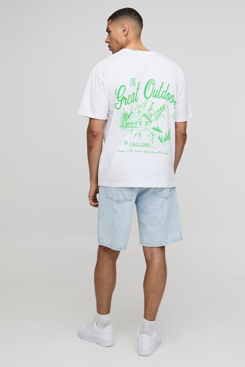 Oversized The Great Outdoors Landscape Print T-Shirt - White