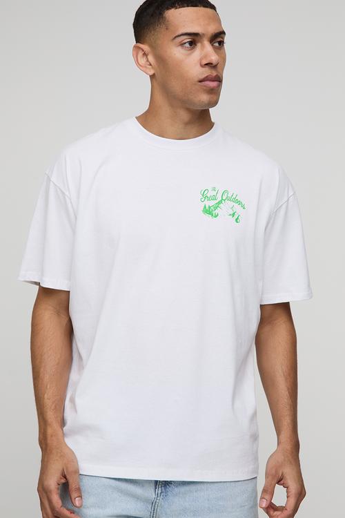 Oversized The Great Outdoors Landscape Print T-Shirt - White