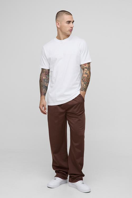 Elasticated Waist Relaxed Fit Side Panel Track Pants - Chocolate