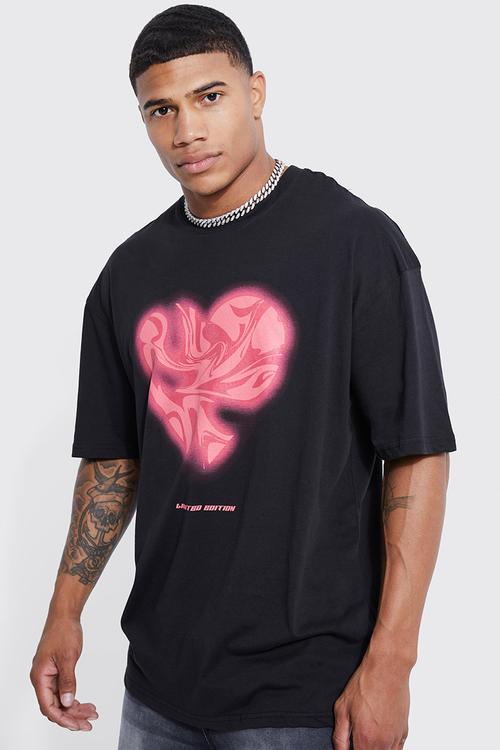 Oversized Marble Heart Graphic T-shirt - Black