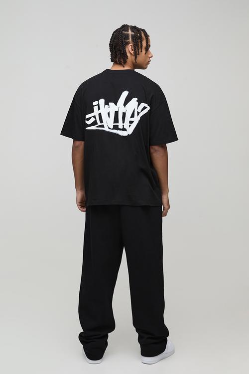 Oversized Homme Back Graffiti Print T-Shirt - Black