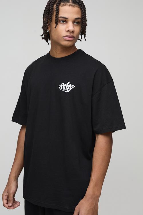 Oversized Homme Back Graffiti Print T-Shirt - Black