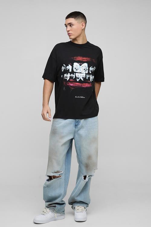 Oversized Lips Graphic T-shirt - Black