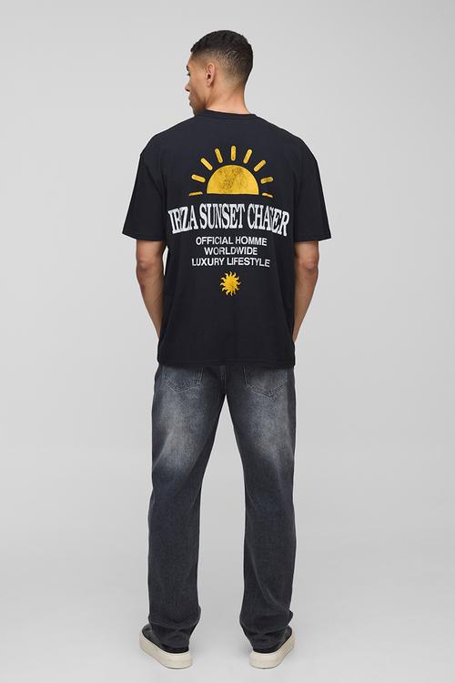 Oversized Ibiza Sunset Chaser Graphic T-Shirt - Black