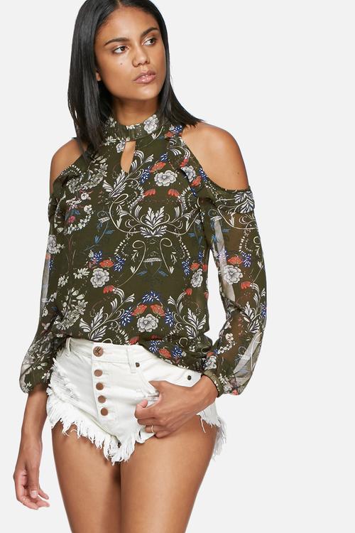 Floral cold shoulder blouse