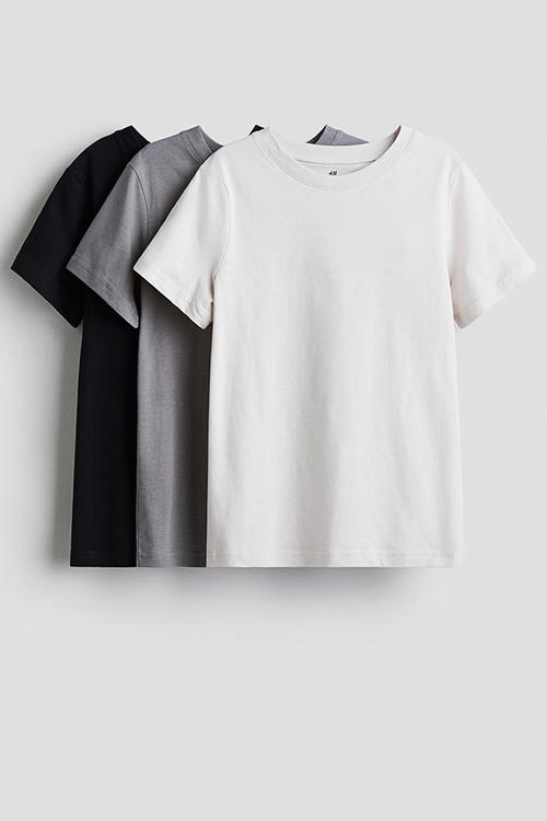 3-Pack T-shirts - light beige/grey/black 