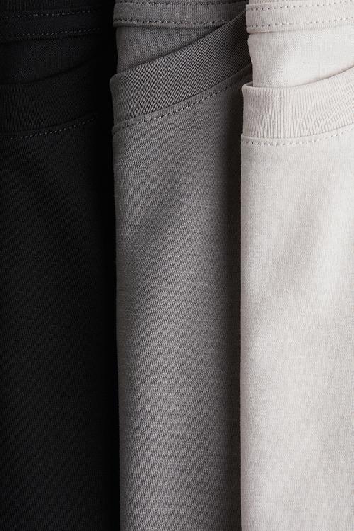 3-Pack T-shirts - light beige/grey/black 