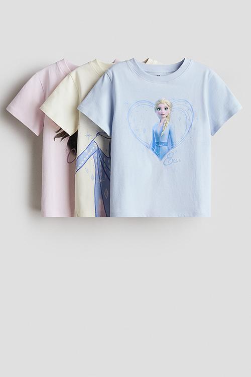 3-Pack printed jersey tops - light blue/frozen