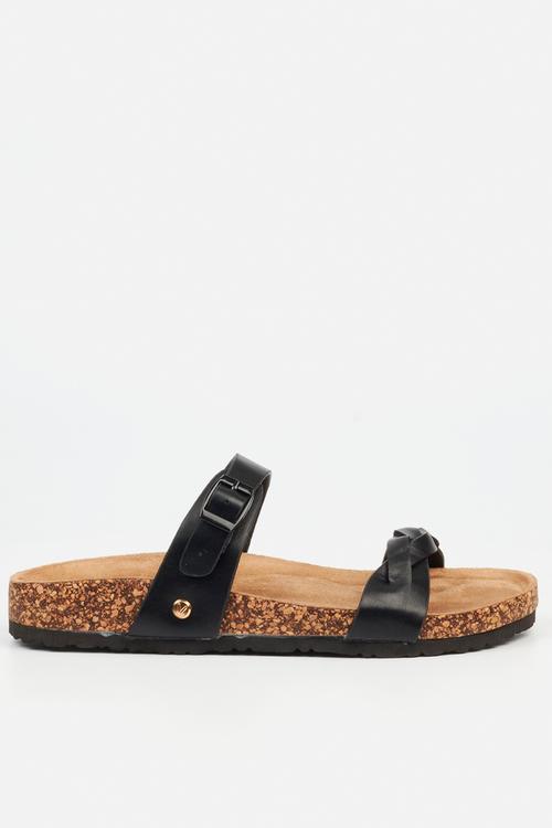 QORK 8 Comfort Sock Braided Strap Qork Sandal - Black