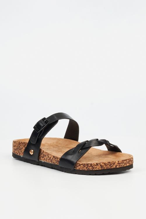 QORK 8 Comfort Sock Braided Strap Qork Sandal - Black