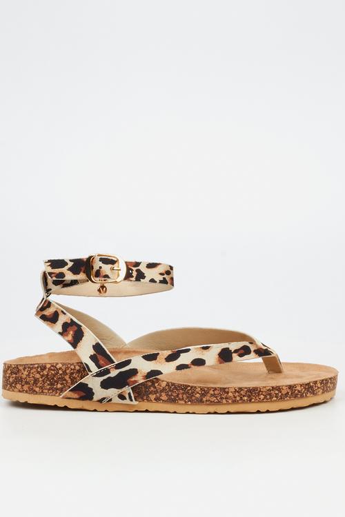 QORK 11 Comfort Sock Toe Thong Qork Sandal - Leopard