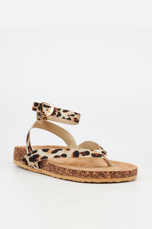 QORK 11 Comfort Sock Toe Thong Qork Sandal - Leopard