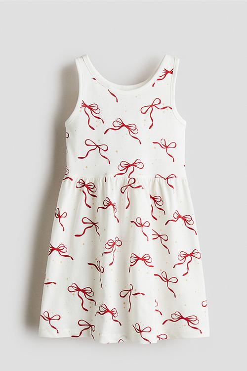 Patterned jersey dress - white/bows