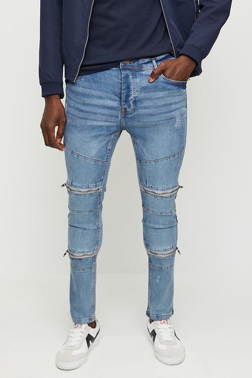 Blue Wash Denim Skinny Jean - Blue Long Length
