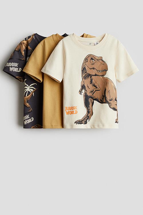 3-Pack printed T-shirts - beige/jurassic world