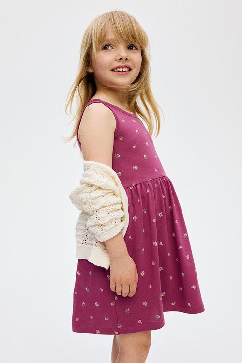 Patterned cotton dress - dark pink/floral 