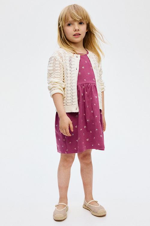Patterned cotton dress - dark pink/floral 