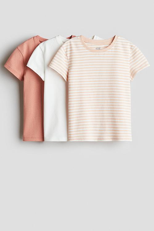 3-Pack cotton tops - pink/striped