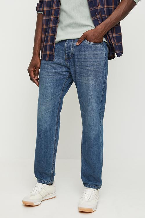 Loose Fit Denim Jean - Mid Blue Wash Long Length
