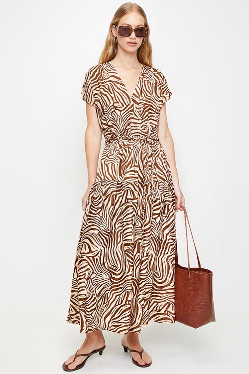 Pringle Zuri Stripe Satin Maxi Dress - Multi Brown	