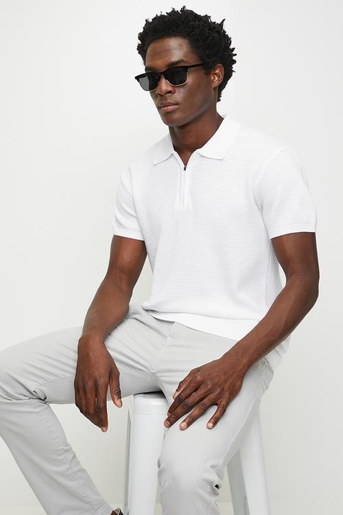 Structure Zip Polo - Bright White