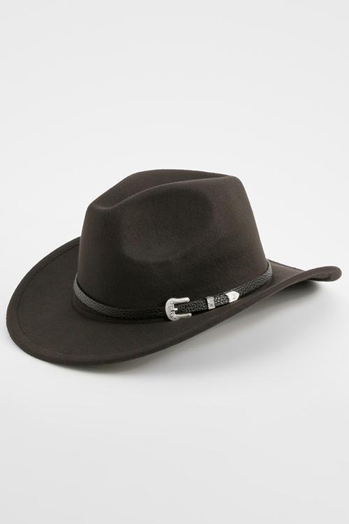 Western Buckle Trim Cowboy Hat - Black