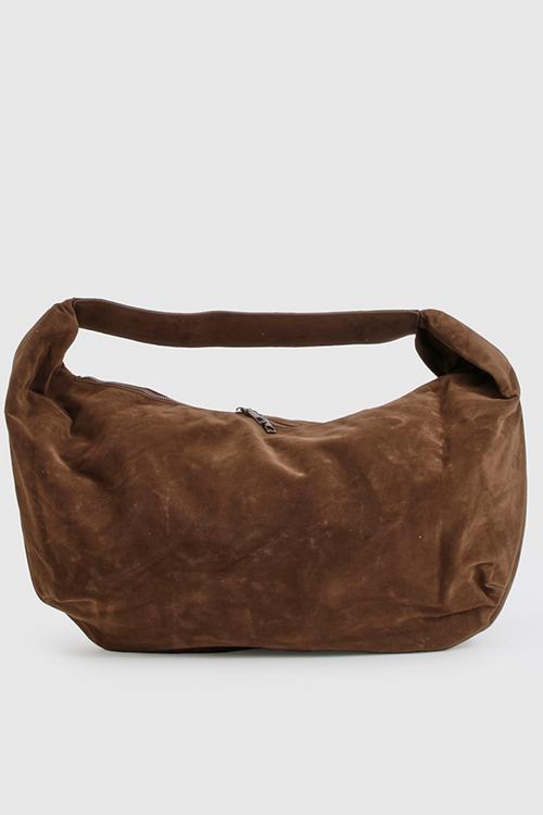 Faux Suede Slouchy Shoulder Bag - Chocolate