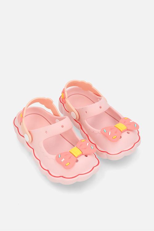 Novelty rubber sandals with bow detail - salmon pink