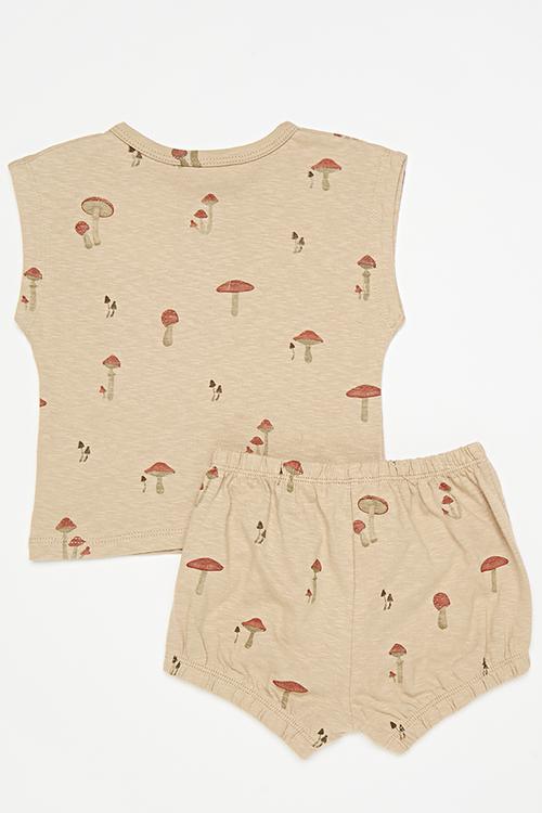 Shorts & tee set - beige/mushrooms