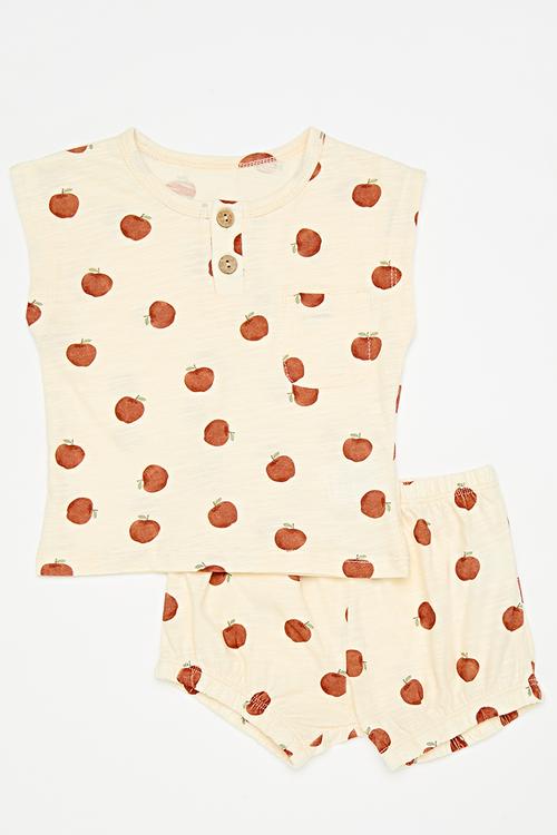 Shorts & tee set - floral white/apples