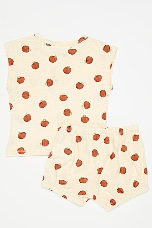 Shorts & tee set - floral white/apples