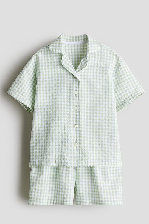 Cotton pyjamas - light green & white checked