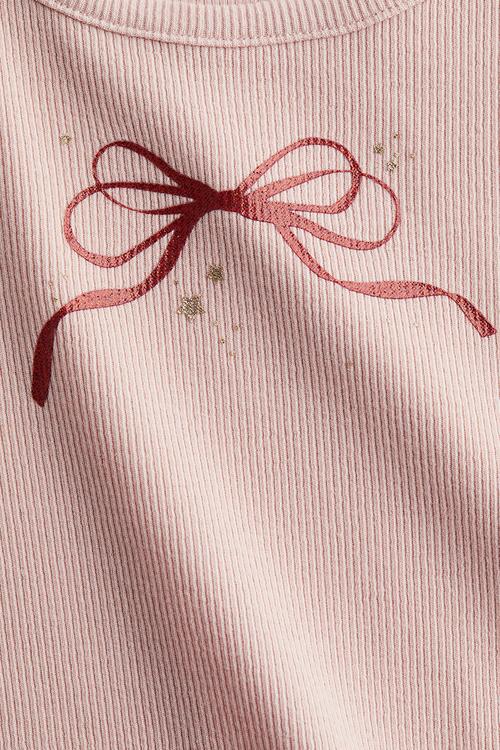 Ribbed cotton jersey top - pink bow