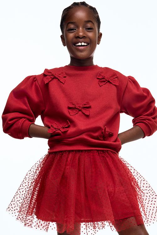 Flock-print tulle skirt - red