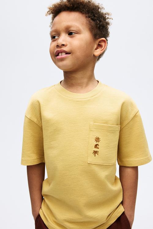 Embroidery-detail cotton t-shirt - yellow