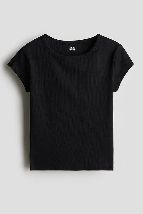 Ribbed cotton top - black