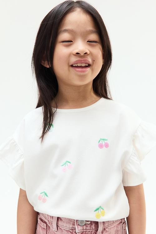 Sequined cotton top - white cherries