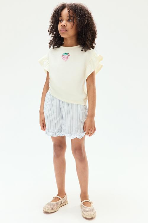 Sequined cotton top - light yellow strawberry