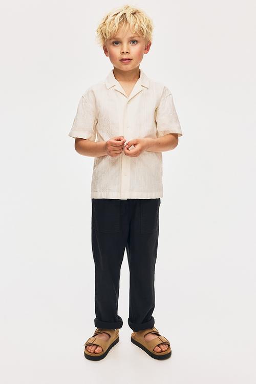 Linen-blend trousers - black