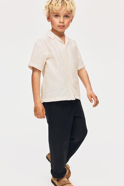 Linen-blend trousers - black