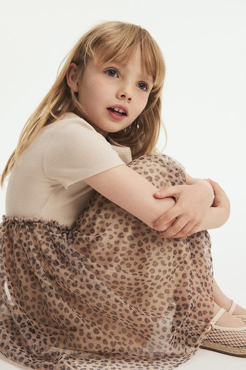 Tulle skirt dress - cream/leopard print 