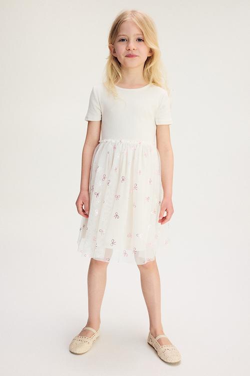 Tulle skirt dress - light beige/bows