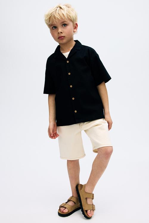 Linen-blend resort shirt - black